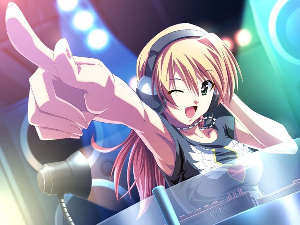 Anime DJ girl plays music